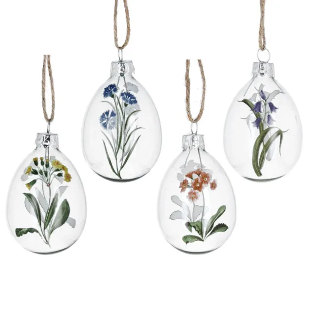 Gisela Graham 4er Set Wiese Blume Glas Osterei Dekorationen mit Bindfaden