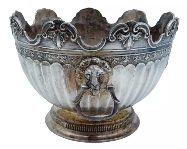 VINTAGE Silver Plate Ornate Monteith Bowl LION Handles Gold Wash Interior