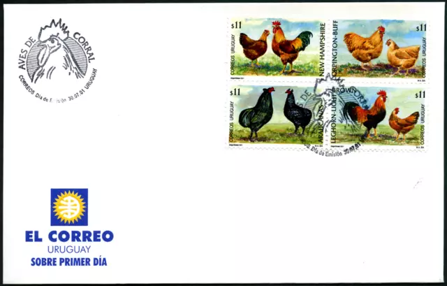 Uruguay 2001 "Hühnerrassen", MiNr 2608/1 auf FDC