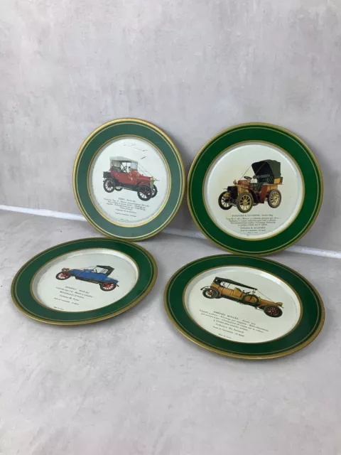 Lot de 4 petites assiettes SHELL publicitaire voiture en tôle made France