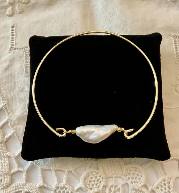 Bracelet Ancien Ouvrant - Plaqué Or Jaune - Avec Perle Baroque Exceptionnelle - Occasion