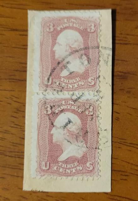 Vintage US Stamp #65 Washington Pair Used On Piece