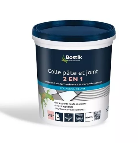 Colle et joint carrelage 2en1 pâte prêt à l'emploi blanc 1.5kg BOSTIK
