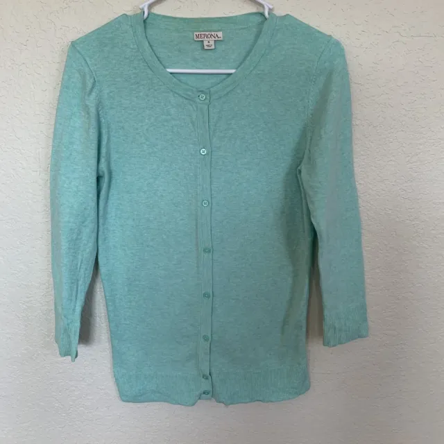 Merona Cardigan, Women's Small, Turquoise, 3/4 Sleeves, Stretch, Button Front