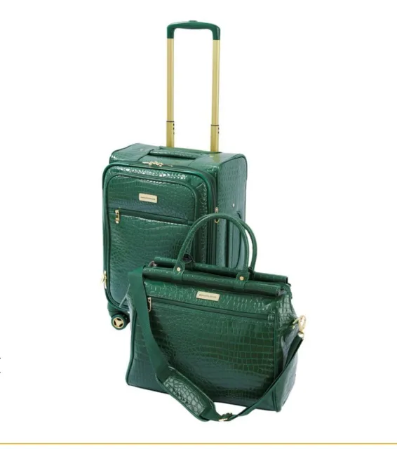 Samantha Brown Luggage Croco Embossed 22" Upright Spinner + Dowel Bag Set Green