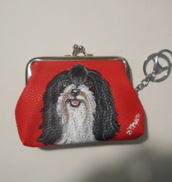Havanese Dog Hand Painted Coin Purse With Key Chain Vegan