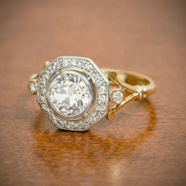 Bague Fiançailles Diamant Simulé 2.20Ct Plaqué Or 14K - Taille Réglable, Fait Main, Neuve