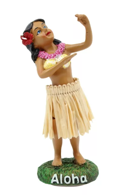 Hawaiian Hula Lady Dancing Mini Dashboard Doll - Natural Skirt, 4" Doll, Aloha