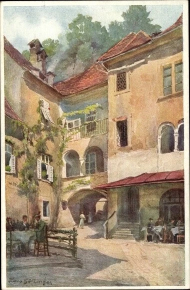 Künstler Ak Graz Steiermark, Krebsenkeller Hof - 3842501