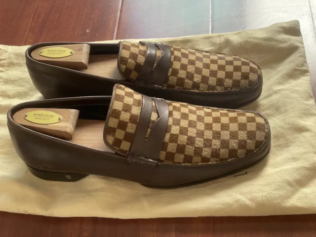 Louis Vuitton Men's Damier Pony Hair Penny Loafers Brown Size 12