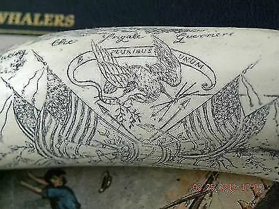 Scrimshaw  whale tooth RESIN REPRODUCTION "CONSTITUTION CAPTURING GUERRIERE" 6" 3