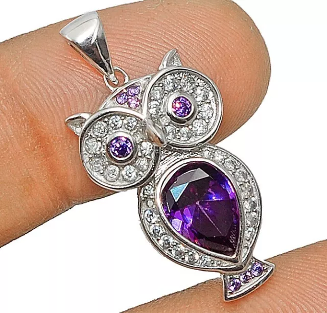 Eule 2CT Amethyst & weißer Topas 925 Sterlingsilber Anhänger Schmuck