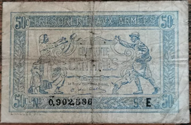 Billet de 50 centimes franc TRÉSORERIE AUX ARMÉES 1917 FRANCE série E 0902586