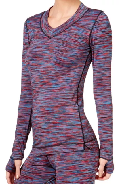 Cuddl Duds Blue/Plum Space-Dye Flex-Fit V-Neck Top Womens Size Large