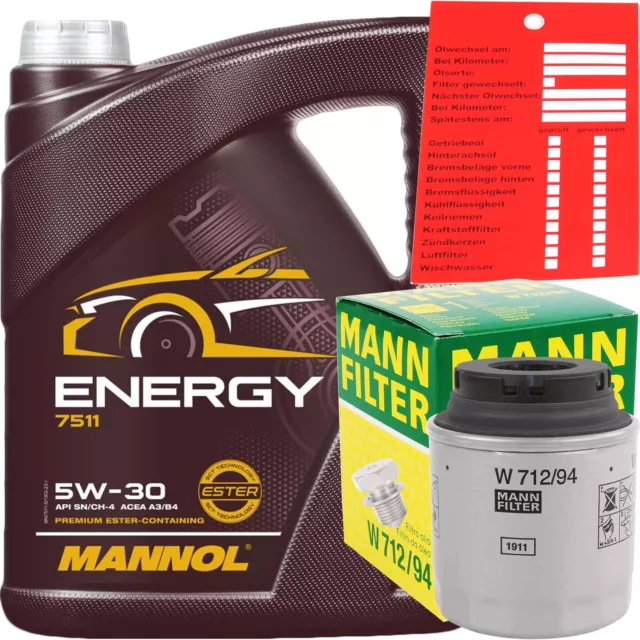 5W-30 Motoröl 5 Liter Mannol Energy 5W30 + Mann-Filter Ölfilter Vag 1.2 1.4 Tsi