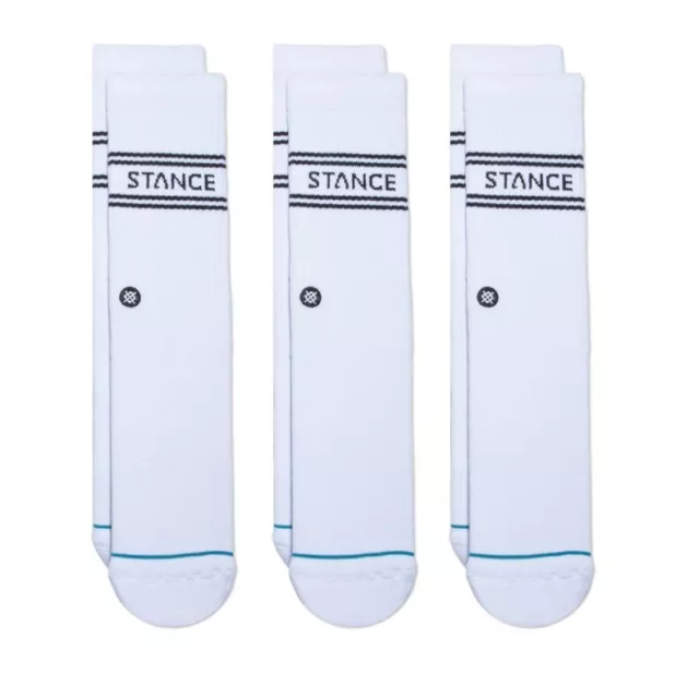 Stance Unisex Basic Logo Solid Color Cotton Crew Socks 3-PACK Size Large White