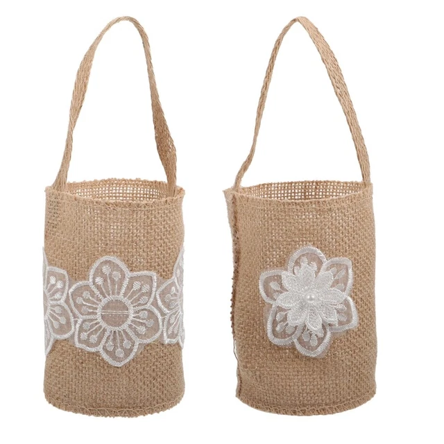 2 pz cesto fiori lino per matrimonio banchetto cesto portaoggetti in rattan