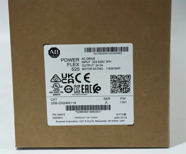 2022 AB 25B-D024N114 PowerFlex 525 AC Drive 11kW 15Hp Factory Sealed New