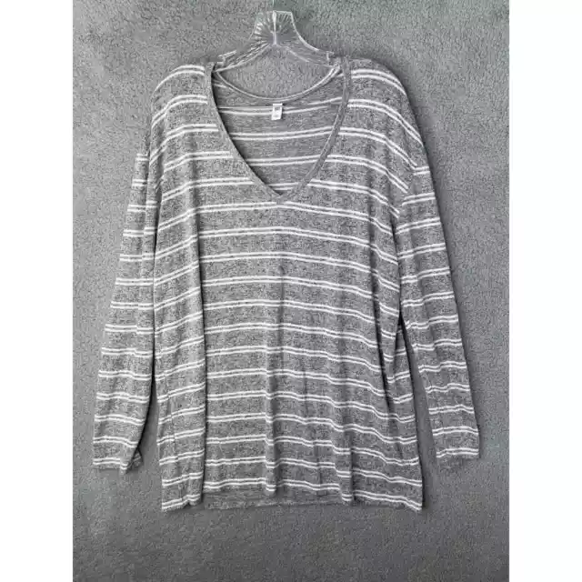 BP Shirt Womens Large Top Gray Striped Long Sleeve V-Neck Tight Knit