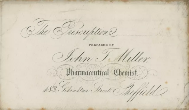 Antique Prescription Envelope John T Miller Chemist Gibraltar St Sheffield