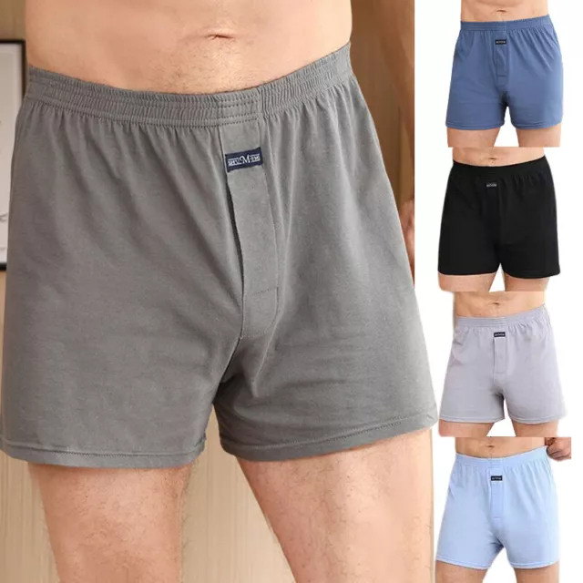 Mens Soft Cotton Boxer Briefs Casual Loose Cotton Shorts Breathable Underwear