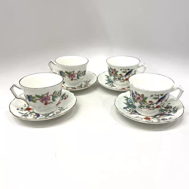 Set of 4 Aynsley Pembroke Bone China Footed Tea Cup & Saucer