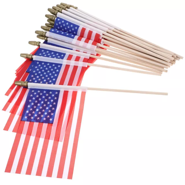 40pcs Small American Hand Flags with Sticks - USA Waving Mini Stick Flag-SP