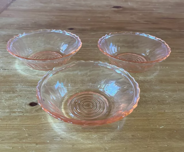 Jeannette Glass PINK PETAL SWIRL 5 1/4" BERRY BOWLS Set Of 3