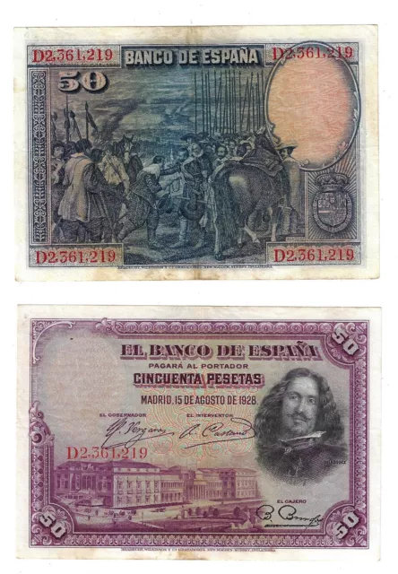 50 Peseta 1928  Spain Banco De España Banknote # 75
