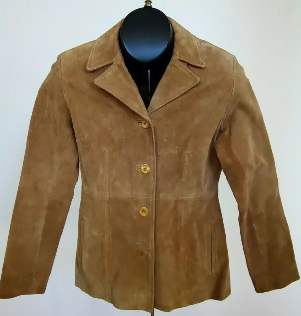 Wet Seal Women Tan Suede Leather Cowgirl Western Jacket Button Front Size M (S)