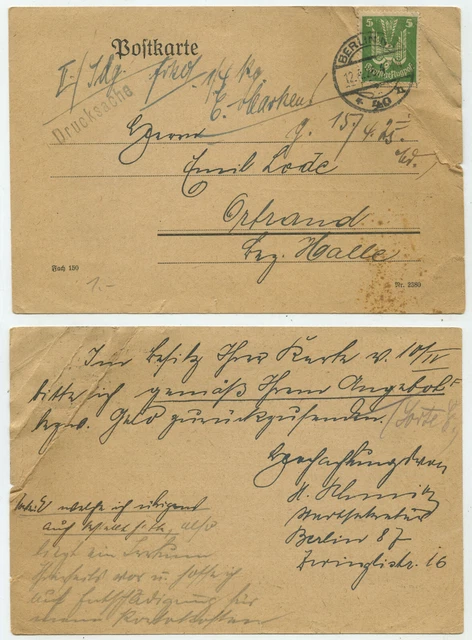 84827 - Mi.Nr. 344 - Postkarte - Berlin 12.4.1925 nach Ortrand