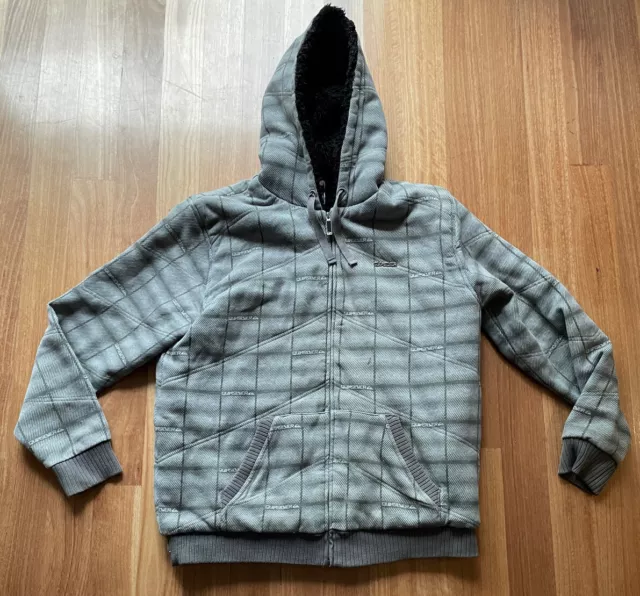 Quiksilver Jacket Mens Jacket Grey Full Zip Hoodie Sherpa Fleece Lined Winter XL