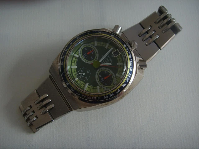AKA ALBA Seiko Bullhead Chronograph Japan Quartz Watch V657 6080 Green Dial 159.00 PicClick UK