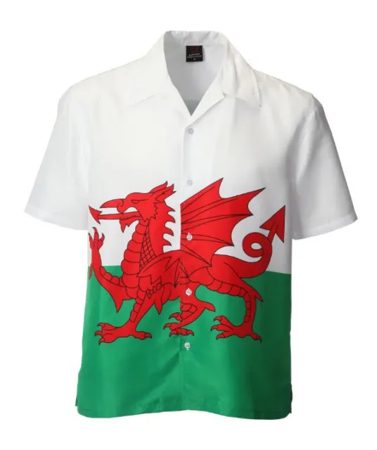 New Men's Wales Welsh Dragon Cymru Am Byth Rugby Footy Patriot Button Up Shirt