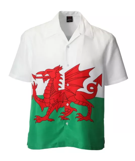 New Men's Wales Welsh Dragon Cymru Am Byth Rugby Footy Patriot Button Up Shirt
