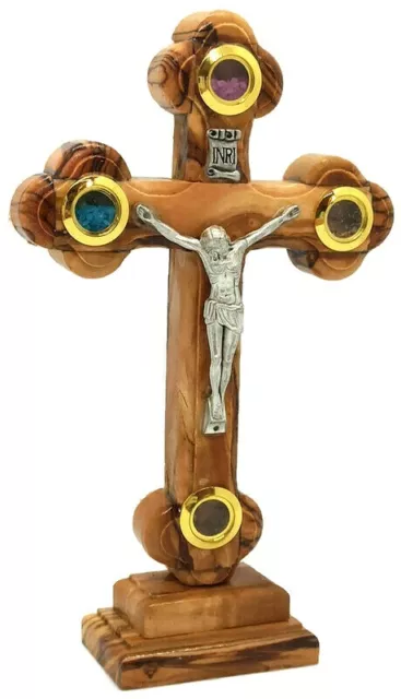 Crucifix Cross Olive Wood Jerusalem Incense Holy Land Soil Bethlehem Stand