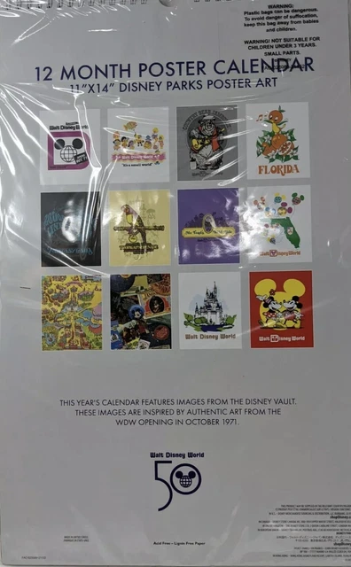 WALT DISNEY WORLD 50th Anniversary Attractions Poster Art 12 Month 2022 ...