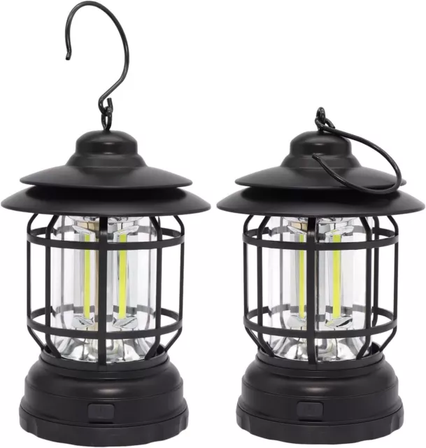 2X LED Camping Lantern, Portable Camping Light Battery Powered, Retro Style Lamp