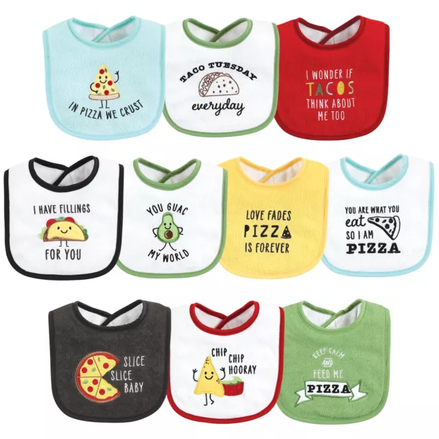 Hudson Baby Cotton Terry Drooler Bibs with Fiber Filling, Pizza Taco, One Size