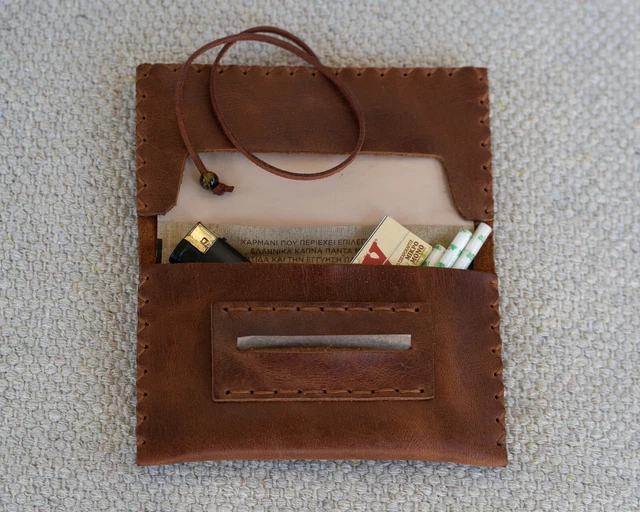 Blague à Tabac / Pochette En Cuir Ancienne TEMPO - Occasion - Couleur Marron