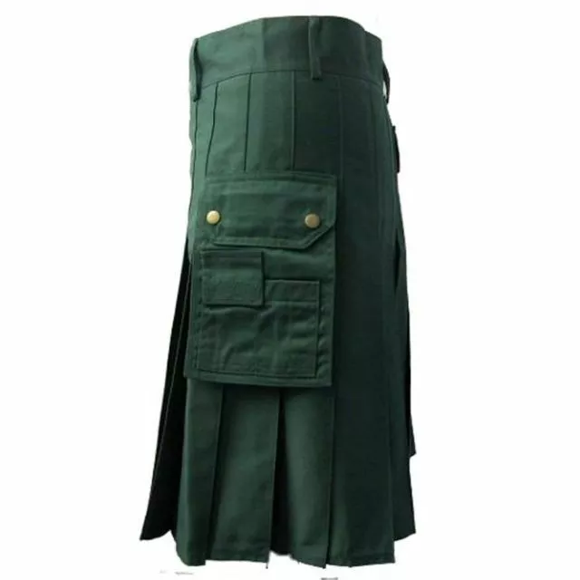 Men Scottish Fashionable Utility Kilt For Men's 100% Cotton Cargo Pockets Kilt 3