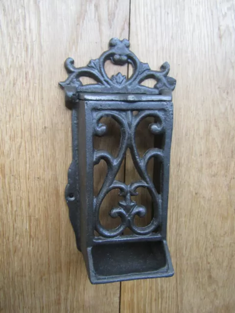 MATCHBOX HOLDER Rustic vintage old cast iron ornate match stick box fireside