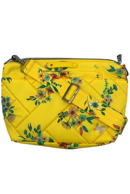 Lug RFID Quilted Crossbody with Printed Strap Bouquet Yellow