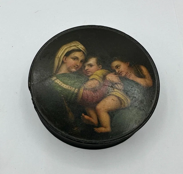 18th 19th Century Madonna and Child Angel Portrait Miniature Box Hand Painted
