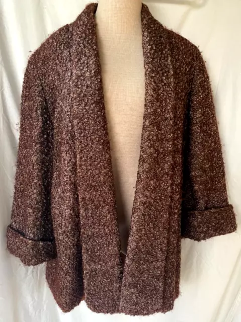 VTG 40s 50s ROCKABILLY..CURLY WOOL..BROWN..JACKET / COAT..L / XL