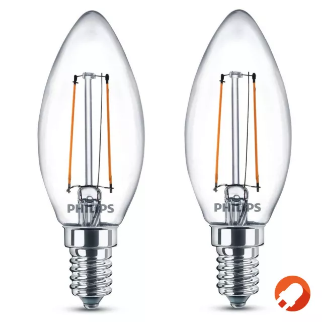 PHILIPS E14 LED Kerzenlampe Filament 2W wie 25W für warmweiße Wohnbeleuchtung