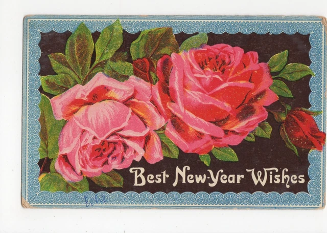 Roses, Best New Year Wishes Postcard, A480