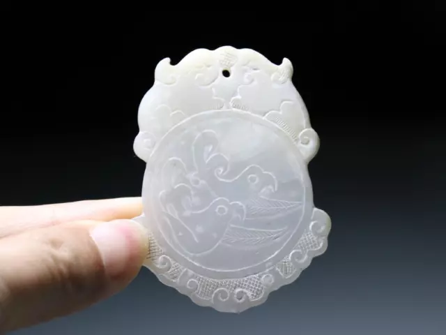 Qing Dynasty Old Hetian White Jade Mandarin Duck Yu Pei Necklace Amulet Pendant