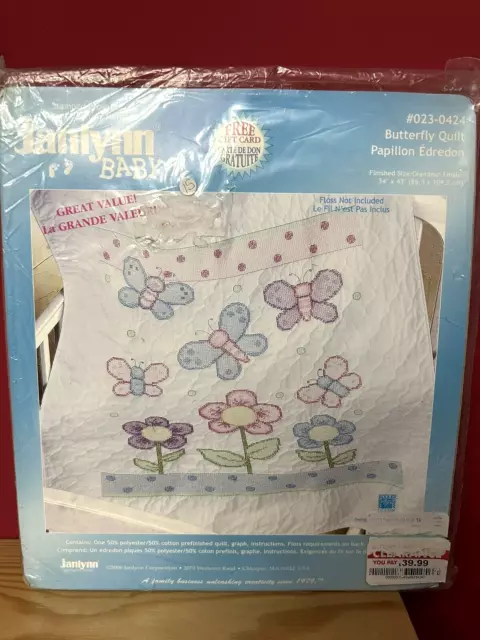 Janlynn BABY Cross Stitch Quilt Kit 34"43" BUTTERFLY FLOWERS 0230424 SEALED B