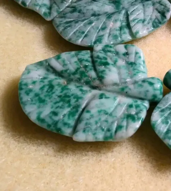 1 Dushan Jade Bead Hand Carved Leaf For Pendant Chinese